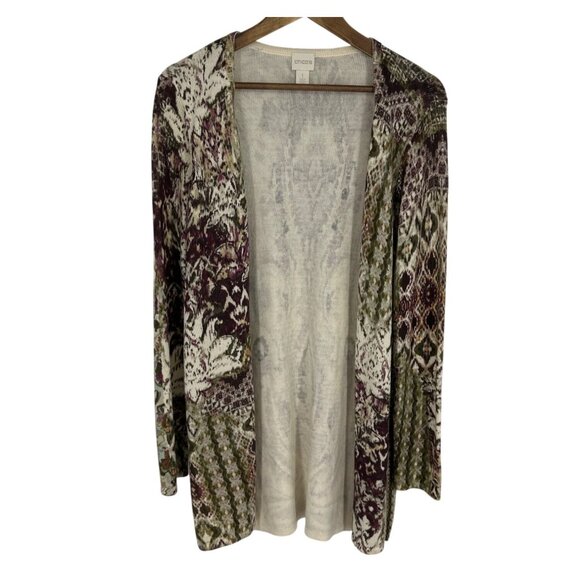 Chicos Open Front Long Sleeve Lightweight Knit Cardigan Women's Size 1 US M - Picture 1 of 9